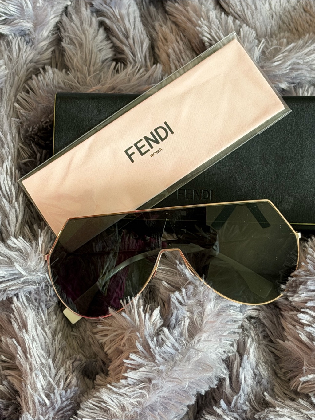 Fendi Oversized Shield Sunglasses In Black With Gold Trim